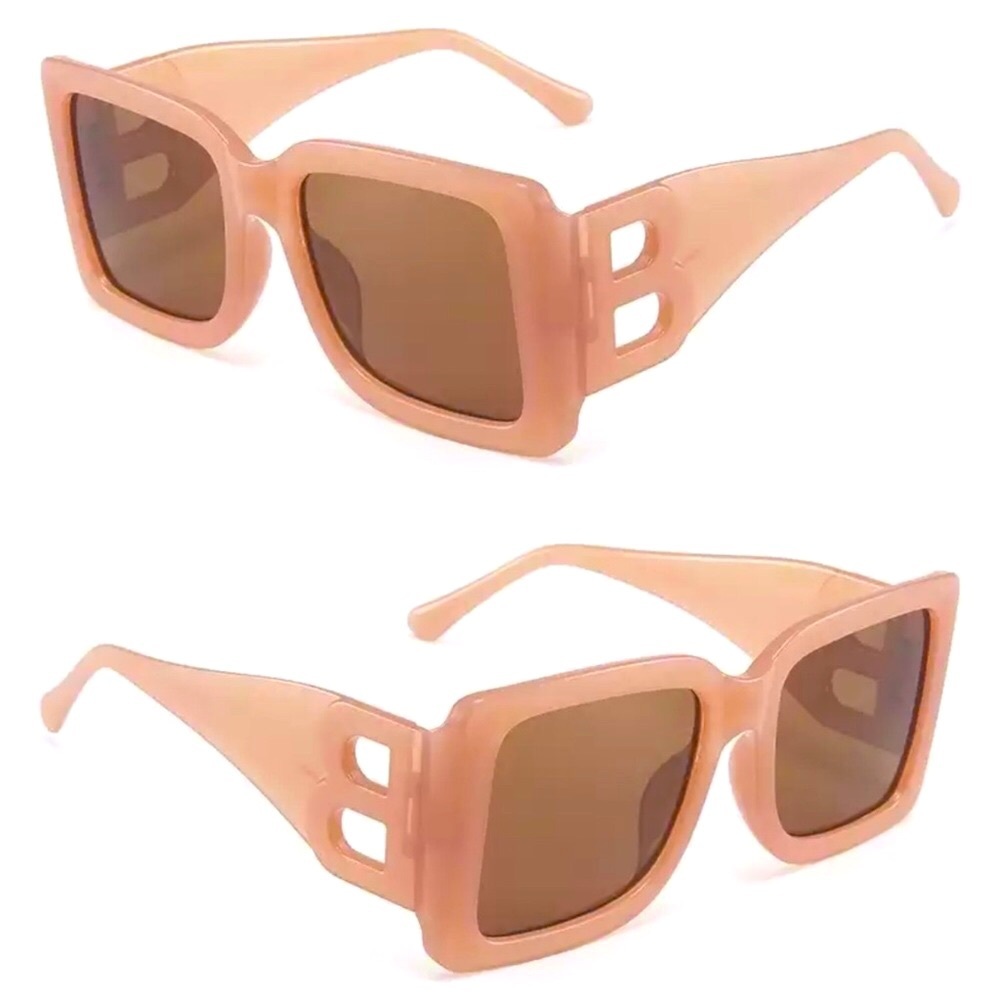 Tea with Tea Lens Oversized Big B Square Frame Women Sunglasses Modern Retro